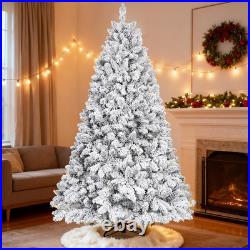 4-7 ft Snow Flocked Christmas Tree White Artificial Xmas Tree withStand Pinecone