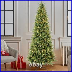 4-8ft Pre-Lit Artificial Christmas Tree Slim Pencil Realistic Xmas Tree For Home