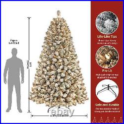 4-9FT Prelit Snow Flocked Artificial Xmas Christmas Tree with 100-600 Warm Light