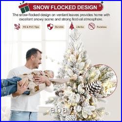 4-9Ft PreLit Snow Flocked Christmas Tree Artificial Skinny Pencil Fir Xmas Tree