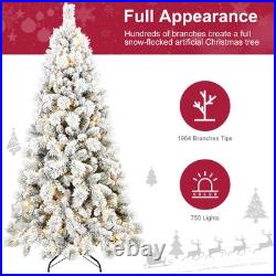 4-9 FT Prelit Snow Flocked Artificial Christmas Tree With Warm White Light Winte
