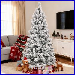 4-9 Ft Snow Flocked Artificial Christmas Tree Frosted Pine Tree Foldable Base