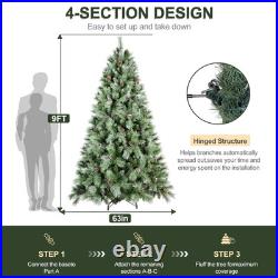 4-9 ft Green Artificial Christmas Tree Snow Frosted Xmas Tree with Pinecone-Unlit