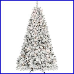 4-9 ft Prelit Flocked Artificial Christmas Tree White Spruce Xmas Tree with Stand