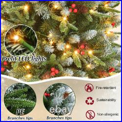 4-9ft Prelit Artificial Christmas Tree Snow Frosted with Pinecones & Red Berries