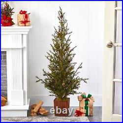 4′ Alpine Natural Look Artificial Christmas Tree in Wood Planter with Pine Cones