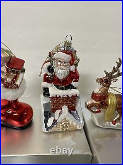 4 Blown Glass Santa Nutcracker Sleigh Reindeer Large Ornaments Valerie Parr Hill