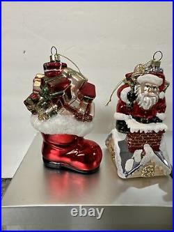 4 Blown Glass Santa Nutcracker Sleigh Reindeer Large Ornaments Valerie Parr Hill