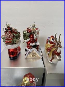 4 Blown Glass Santa Nutcracker Sleigh Reindeer Large Ornaments Valerie Parr Hill