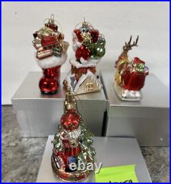 4 Blown Glass Santa Nutcracker Sleigh Reindeer Large Ornaments Valerie Parr Hill