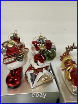 4 Blown Glass Santa Nutcracker Sleigh Reindeer Large Ornaments Valerie Parr Hill