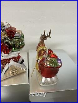 4 Blown Glass Santa Nutcracker Sleigh Reindeer Large Ornaments Valerie Parr Hill