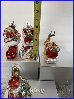 4 Blown Glass Santa Nutcracker Sleigh Reindeer Large Ornaments Valerie Parr Hill