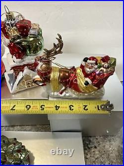 4 Blown Glass Santa Nutcracker Sleigh Reindeer Large Ornaments Valerie Parr Hill