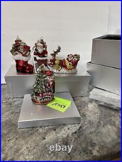 4 Blown Glass Santa Nutcracker Sleigh Reindeer Large Ornaments Valerie Parr Hill