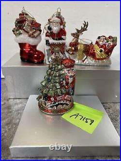 4 Blown Glass Santa Nutcracker Sleigh Reindeer Large Ornaments Valerie Parr Hill