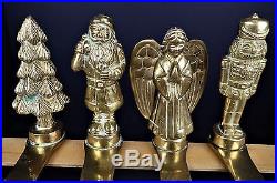 4 Brass Mantel Stocking Holder Christmas Tree Angel Santa Toy Soldier Heavy
