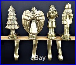 4 Brass Mantel Stocking Holder Christmas Tree Angel Santa Toy Soldier Heavy
