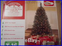 4 FT BLACK Christmas Tree Indiana Spruce 150 Clear Lights New
