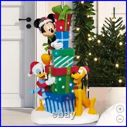 4 Ft Disney Mickey Mouse, Goofy, Donald Stacked Christmas Presents Display withMusic