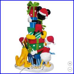 4 Ft Disney Mickey Mouse, Goofy, Donald Stacked Christmas Presents Display withMusic