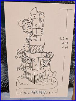 4 Ft Disney Mickey Mouse, Goofy, Donald Stacked Christmas Presents Display withMusic