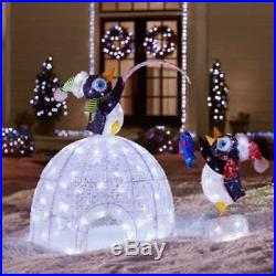 4 Ft LED Lighted Tinsel Acrylic Penguin Fishing with Igloo Christmas Yard Decor