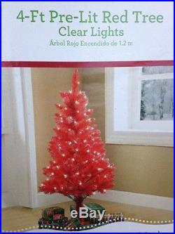 4 Ft Pre-Lit Red Christmas Tree with Clear Lights Artificial Christmas Tree