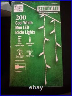 4 NEW Home Accents Steady Lit 200 Cool White Mini LED Icicle Lights wedding lot