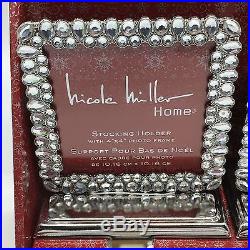 4 Nicole Miller Christmas Stocking Holder Hanger Picture Frame Silver Rhinestone