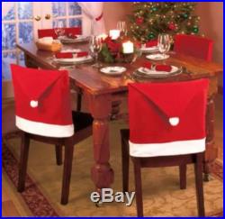 4 PC SANTA CLAUS RED HAT CHAIR BACK COVERS XMAS CHRISTMAS DINNER TABLE DECOR