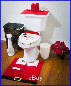 4 Pcs Christmas Decorations Happy Santa Toilet Seat Cover and Rug Bathroom Set