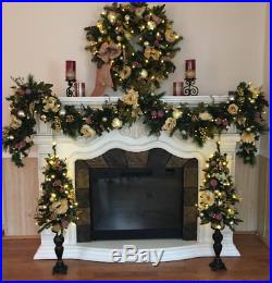 4 Piece Decor Set (Garland, Wreath and Trees) Pre-Lit with Timer FREE SHIPING