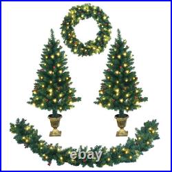 4 Pieces Christmas Set with Entrance Trees Garland and Wreath Xmas Decoration