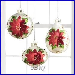 4 Poinsettia Ball Christmas Tree Holiday Ornaments (Set of 3)
