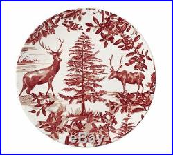 (4) Pottery Barn ALPINE TOILE Country French Stag Dinner Plates. RARE