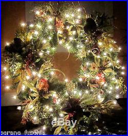 4 Pre Lit Artificial Douglas Fir Pine Christmas Wreath 300 GE Lights NEW