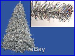 4′ Pre-Lit Sparkling Silver Full Artificial Tinsel Christmas Tree Clear Lights