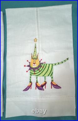 4 Rare HTF Patience Brewster Embroidered Christmas Hand Towels Cat, Dog Mr Mrs C