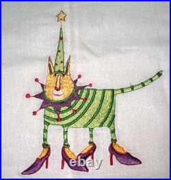 4 Rare HTF Patience Brewster Embroidered Christmas Hand Towels Cat, Dog Mr Mrs C