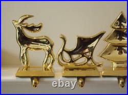 4 Vintage Brass Stocking Hangers Holders Christmas Tree Reindeer Sleigh Angel