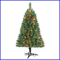 4 ft Artificial Christmas Tree Pre-Lit 150 Multi Lights Xmas Holiday Decoration
