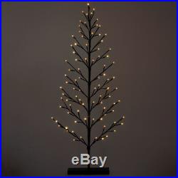 4ft 120cm Snowy Flat Twig Tree With Warm White 96 LED Lights Home Decoration