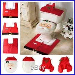 4pc Christmas Festive Santa Toilet Seat Cover Set Bathroom Set Xmas Decoration