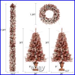 4pcs Pre-lit Artificial Christmas Tree Set Xmas Garland Wreath Tree with LED Light