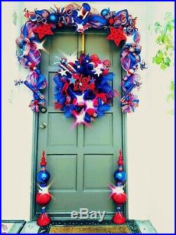 4th of July Patriotic Deco Mesh Wreath Garland & Topiary Door Decor Buy 1 or Set
