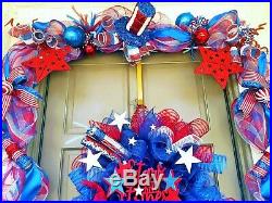 4th of July Patriotic Deco Mesh Wreath Garland & Topiary Door Decor Buy 1 or Set