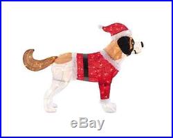 50 Lighted Tinsel Dog with Red Santa Coat and Hat Christmas Holiday Decor New