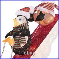 52 Christmas Santa Friends Moose & Penguin On A Sled Lighted Yard Decor