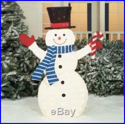 56 Lighted Fuzzy White Snowman Candy Cane Sculpture Outdoor Christmas Decor